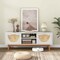 Costway TV Stand for 55-Inch TVs with 2 Drawers & Bamboo Woven Fronts Solid Wood Legs White